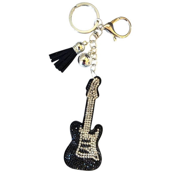 No brand Accessories - Black and Silver Rhinestone Guitar Purse Charm Or Keyring